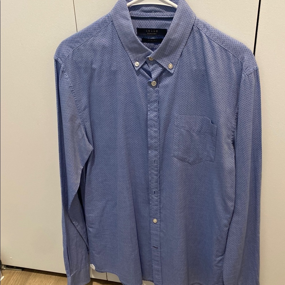 Blue Casual Button Down Shirt with elbow